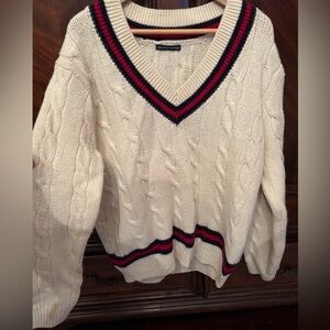 Brandy Melville Cream Knit Sweater with Red Stripe